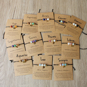 Natural Stone Hand Woven Bracelet With Twelve Constellations Paper Card