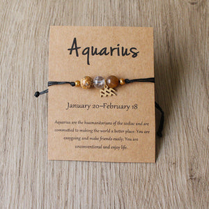 Natural Stone Hand Woven Bracelet With Twelve Constellations Paper Card