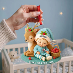Baby's 1st Christmas Ornament – Cute Elf & Reindeer Personalized Acrylic Ornament