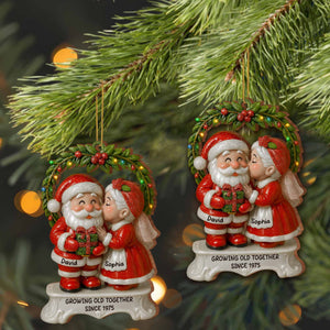 Growing Old Together Santa And Mrs. Claus Ornament, Custom Wood Ornament, Gift For Couples And Parents