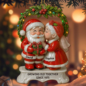 Growing Old Together Santa And Mrs. Claus Ornament, Custom Wood Ornament, Gift For Couples And Parents