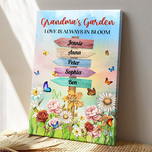 Grandma's Garden Birth Month Flowers Names - Personalized Customized Canvas - Gift For Family
