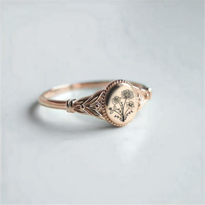 Personalized Ellipsoid Birth FlowerRing, Custom Mother Floral Ring for Women