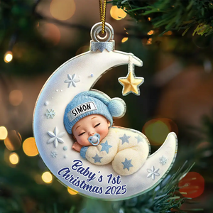 Baby Sleeping On The Moon First Christmas - Personalized Custom Shaped Acrylic Ornament