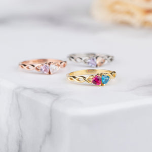 Engagement Gift - Personalized Double Heart Birthstone Promise Ring