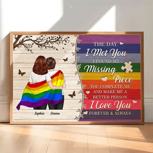 Colorful Wood Pallets The Day I Met You LGBTQ Couple Hugging Flag Personalized Poster, Pride Month Gift