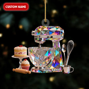 Dough Mixer Machine Custom Name Stained Glass Effect Acrylic Christmas Ornament, Gifts For Baking Lovers