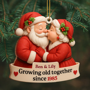 Growing Old Together With Santa and Mrs. Claus,Custom Wood Ornament,Gift For Couples and Family