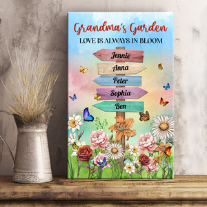 Grandma's Garden Birth Month Flowers Names - Personalized Customized Canvas - Gift For Family