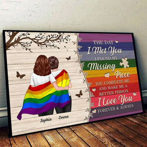 Colorful Wood Pallets The Day I Met You LGBTQ Couple Hugging Flag Personalized Poster, Pride Month Gift