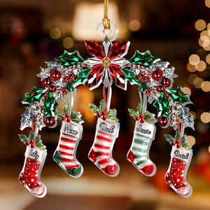 Festive Crystal Stockings Family - Personalized 1-Layer Acrylic Ornament