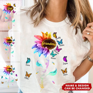 Personalized Grandma Colorful Sunflower With Butterflies Pure cotton T-shirt
