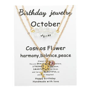 Birthstone Flower Necklaces Dainty Chain Necklace 12 Birth Month Crystal Necklace for Women