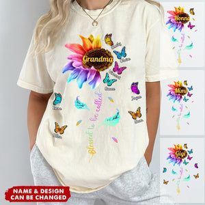 Personalized Grandma Colorful Sunflower With Butterflies Pure cotton T-shirt