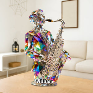 Custom Name Saxophonist Stained Glass Effect Acrylic Plaque,Personalized Musician Gift