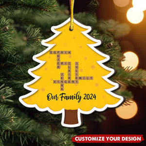 Personalized Family Name Crossword Christmas Tree 2-Layer Wooden Ornament