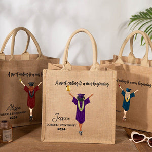 A Sweet Ending To A New Beginning - Personalized Jute Tote Bag - Graduation Gift
