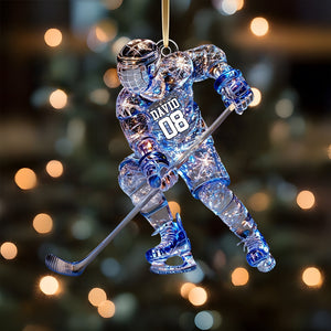 Sparkling Ice Hockey Player - Personalized Hockey Ornament