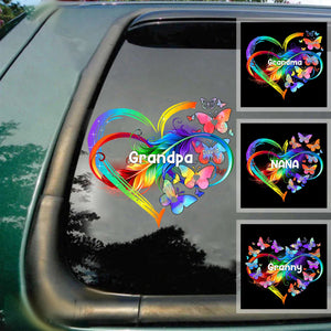 Personalized Grandma Mom Heart butterfly Rainbow Decal