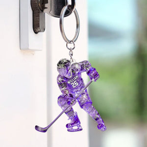 Sparkling Ice Hockey Player - Personalized Hockey Keychain