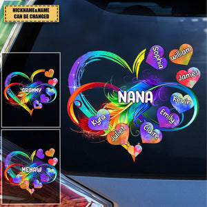 Personalized Grandma Mom Heart Rainbow Decal