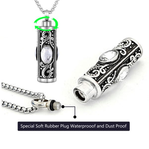 Personalized Gemstone Vintage Cylinder Urn Necklace for Ashes, Sympathy Gift for Pet Loss/Family/Friend/Lover