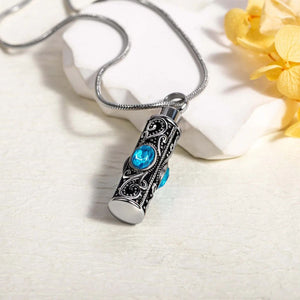 Personalized Gemstone Vintage Cylinder Urn Necklace for Ashes, Sympathy Gift for Pet Loss/Family/Friend/Lover
