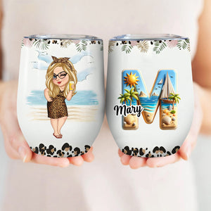 Summer Is Calling Beach Vacation Monogram - Leopard Version - Personalized Wine Tumble