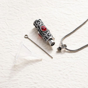 Personalized Gemstone Vintage Cylinder Urn Necklace for Ashes, Sympathy Gift for Pet Loss/Family/Friend/Lover