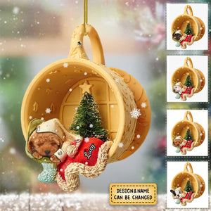 Personalized Dog Sleeping In A Tiny Cup Christmas Holiday-Two Sided Ornament