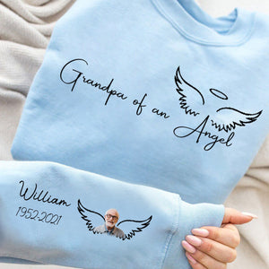 Memorial Custom Photo Wings On Sleeve, Momma Daddy Of An Angel Personalized Sweatshirt