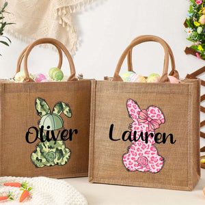 Personalized Easter Bunny Jute bag With Name, Kids Egg Hunt Bags, Easter Basket, Easter Gift Bags