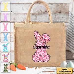 Personalized Easter Bunny Jute bag With Name, Kids Egg Hunt Bags, Easter Basket, Easter Gift Bags