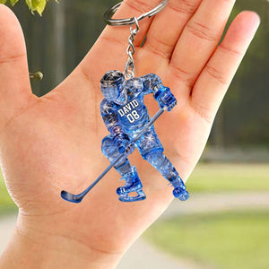 Sparkling Ice Hockey Player - Personalized Hockey Keychain