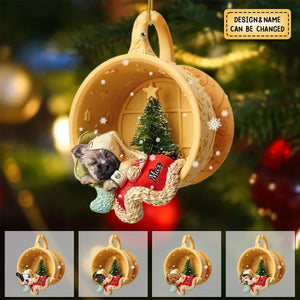 Personalized Dog Sleeping In A Tiny Cup Christmas Holiday-Two Sided Ornament