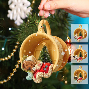 Personalized Dog Sleeping In A Tiny Cup Christmas Holiday-Two Sided Ornament