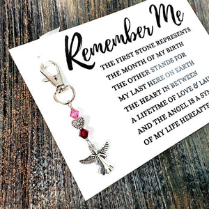 Personalized Remember Me Poem & Charm - Sympathy Gift, Loss, Memorial, Remembrance (Elegant Angel + Heaven’s Light Heart)