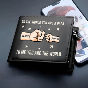 You’re My World, My Heart - Family Personalized Double-Sided Printed Leather Wallet - Father's Day, Gift For Dad, Grandpa