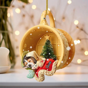 Personalized Dog Sleeping In A Tiny Cup Christmas Holiday-Two Sided Ornament