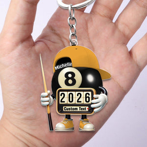 Custom Name and Year Billiard Keychain, Billiard Lover Gift