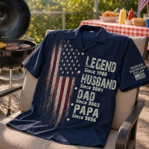 Father's Day Gift For Grandpa – Personalized Hawaiian Shirt "Legend: Husband, Dad, Papa" With American Flag
