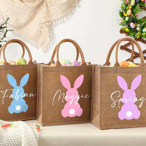 Personalized Easter Bunny Jute bag With Name, Kids Egg Hunt Bags, Easter Basket, Easter Gift Bags