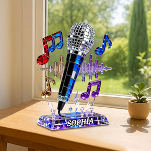 Personalized Microphone Stained Glass Effect Acrylic Plaque, Singing Music Lover Gift