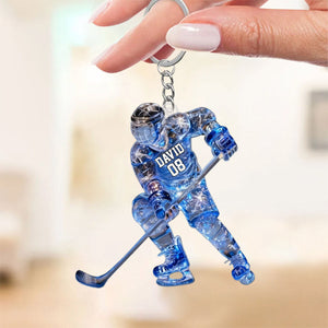 Sparkling Ice Hockey Player - Personalized Hockey Keychain