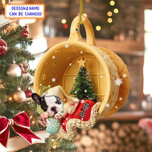 Personalized Dog Sleeping In A Tiny Cup Christmas Holiday-Two Sided Ornament