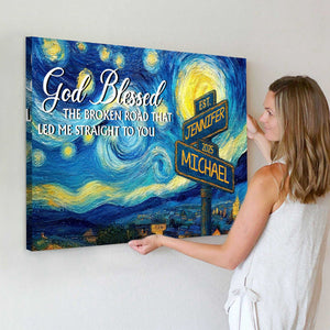 Personalized Canvas Poster Wall Art with Road Sign Design Wonderful Present for Couples