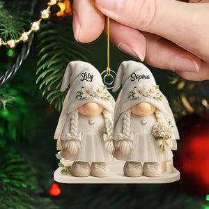 Timeless Bond, Groom And Bride With Hearts And Flowers, Personalized Acrylic Ornament, Gift For Couples