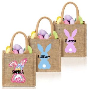 Personalized Easter Bunny Jute bag With Name, Kids Egg Hunt Bags, Easter Basket, Easter Gift Bags