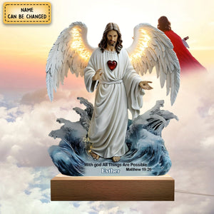 With God All Things Are Possible - Personalized Christian Shaped Plaque Light Base