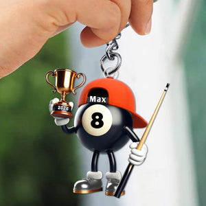 Custom Name Billiard Keychain, Billiard Lover Gift